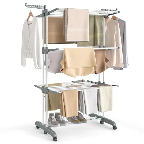 Offerta a tempo: SONGMICS Stendibiancheria Pieghevole a 3 Livelli, con Ruote - 15% da 33.99 € a 28.89 €