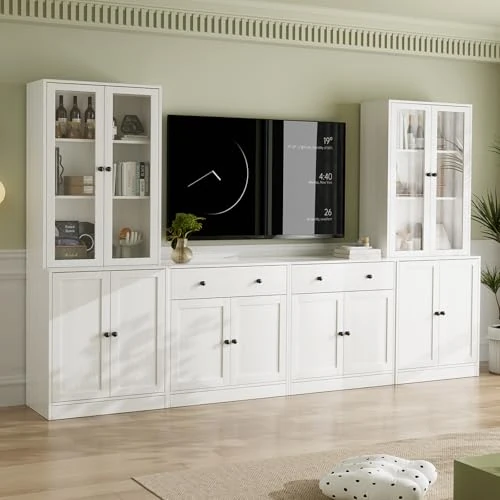 Oferta limitada: VOWNER Grande Mueble de TV para Televisores de hasta 70 Pulgadas, 280 x 180,3 x 40 cm, Mesa de TV, Módulo TV, Mueble de Salón Moderno con Cajones y Puertas de Cristal, 2A+2D (Blanco) de 589.99 € a 589.99 € (ahorro 0.00%)