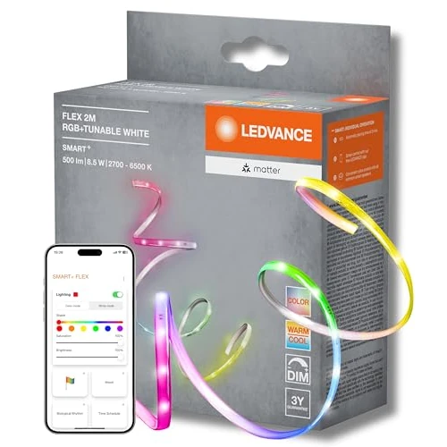 LEDVANCE SMART MATTER FLEX Rubans LED décoratifs extensibles avec technologie Matter, EXT RGBTW, multicolore et blanc, gradable, 2 m, ampoule non interchangeable