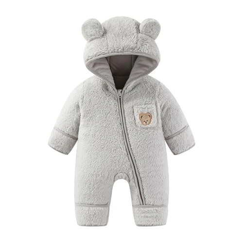 Limited offer: JiAmy Baby Snowsuit Newborn Fleece Winter Clothes With Flod-Over Zipper Baby Bear Hooded Thick Outfits from 32.67 EUR to 16.99 EUR (save 48%)