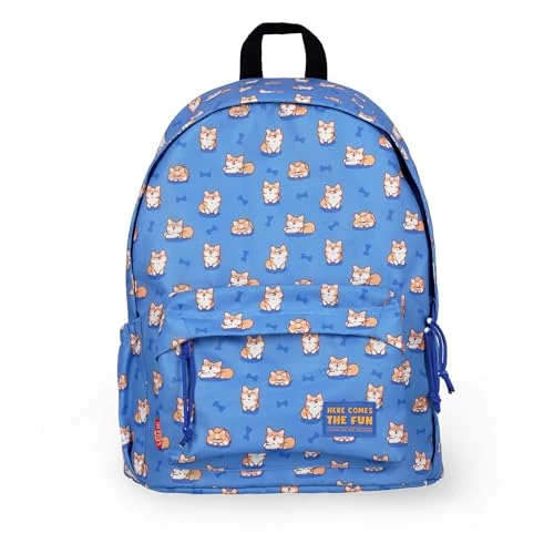 Legami - My Backpack, Corgi, Gefütterte und gepolsterte Schultasche, Schulrucksack mit Reißverschluss, Laptop- und Tablet-Tasche innen, Reiserucksack 32 L, 35 x 45 x 20 cm