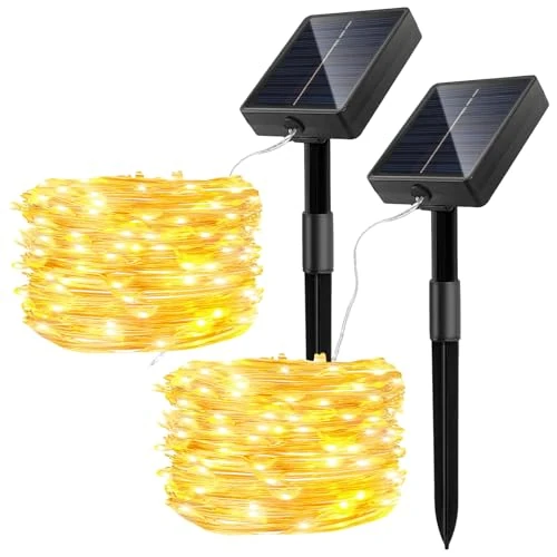 Limitiertes Angebot: Jsdoin 2 Stück Solar Lichterkette Aussen, 15M 150 LED Solarlichterkette Außen Wetterfest,8 Modi IP65 Wasserdicht Solar Lichterkette Outdoor für Garten Terrasse Balkon Weihnachten Deko(Warmweiß) von 6.99 EUR auf 6.99 EUR (Spare 0%)