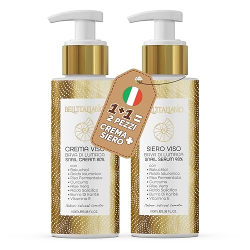 Siero e Crema Viso con Bava di Lumaca 98% (2x100 ML, Crema + Siero)