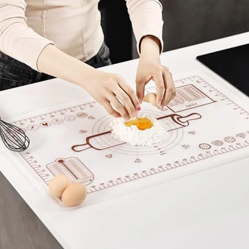 Base para hornear 50 x 70 cm, transparente, grande, antideslizante, de silicona, con medición, alfombrilla de silicona con borde alto, para encimera, alfombrilla de masa, alfombrilla para pizza