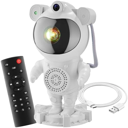 Limited offer: TecTake® Astronaut Galaxy Projector with 4 Colours, LED Nebulae, Moon & Star Projector with Pre-Set Sounds & Bluetooth Connection, Starry Night Light for Bedroom & Gaming Room, Incl. Remote - White from 37.88 EUR to 35.99 EUR (save 5%)