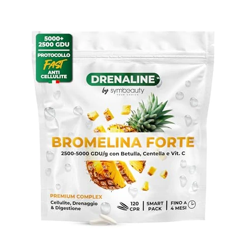 Offerta a tempo: Bromelina Forte Drenante 2500+5000 GDU (120cpr - Fino a 4 mesi) + Protocollo Fast Anticellulite | Bromelina, Centella, Betulla e Vitamina C. Integratore Cellulite Drenaggio e Digestione - Vegano — 23% da 14,90 € a 11,45 €