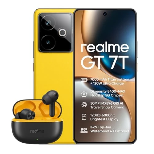 Offerta a tempo: realme GT 7T 256GB 12GB Racing Yellow version with charger +T200 Lite Black - 0% da 438.98 € a 438.98 €