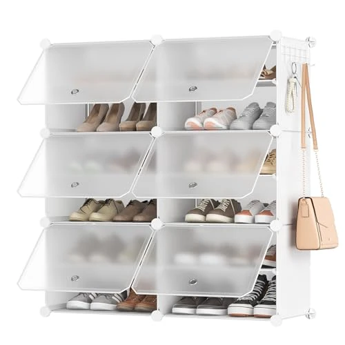 Offerta a tempo: HOOBRO Scarpiera, Scaffale Portascarpe a 6 Scomparti, con Sportello, Scaffale Componibile in Plastica, Scomparto di 40 x 30 x 30 cm, per Corridoio, Portico, Dormitorio, Bianco e Trasparente EWW26SC01 - 13% da 45.99 € a 39.99 €