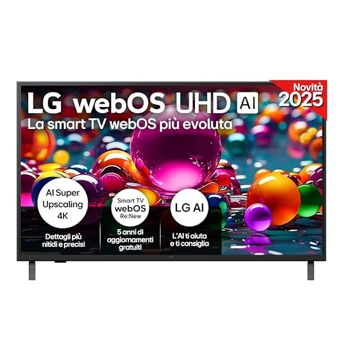 Offerta a tempo: LG webOS UHD AI UA75 TV 50 pollici, Smart TV 4K Ultra HD, Processore α7 Gen8, webOS con AI, Filmmaker mode, HDR10, Gaming con VRR 4K@60Hz, Game Optimizer, Wi-Fi, 50UA75006LA 2025 - 28% da 335.00 € a 242.00 €