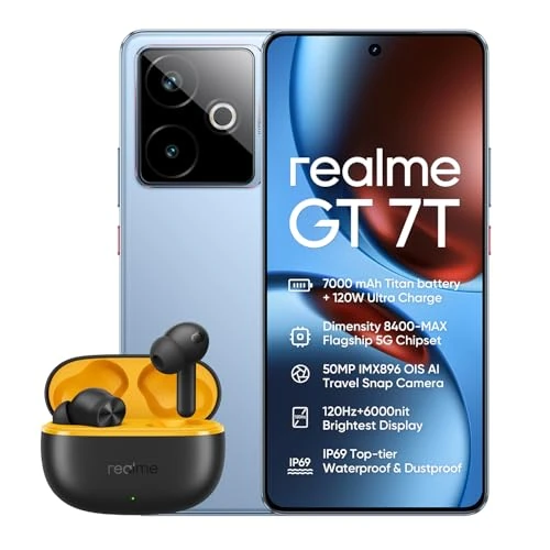 realme GT 7T 256GB 12GB IceSense Blue Version with Charger +T200 Lite Black
