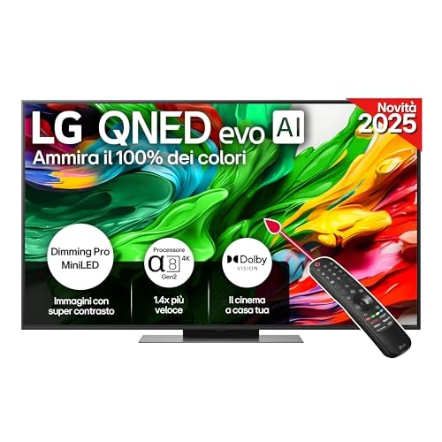 Offerta a tempo: LG QNED evo AI QNED86 TV 55 pollici, Smart TV 4K, Processore α8 Gen2, Dimming Pro con MiniLED, webOS e telecomando puntatore con AI, Dolby Vision, Gaming con VRR e FreeSync 4K@120Hz, 55QNED86A6A 2025 - 17% da 599.00 € a 499.00 €