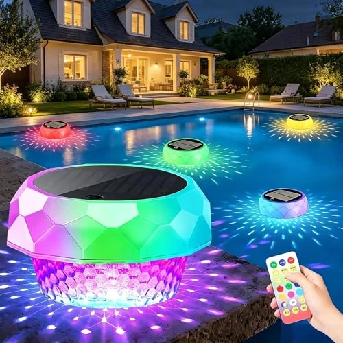 Tijdelijke aanbieding: yowin Zonne-vijververlichting, drijvende hot tub-verlichting met afstandsbediening, kleurveranderende RGB LED-zwembadlamp op zonne-energie, IP68 waterdicht badlicht voor tuin, spa, douche, vijver van 21.99 € naar 21.99 € (0.00% kort
