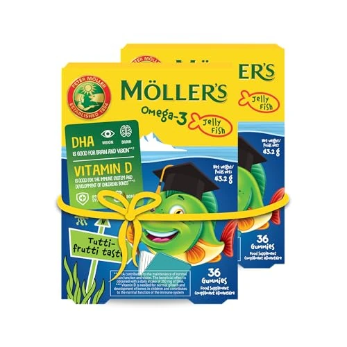 Offerta a tempo: Moller’s ® | Omega 3 Per Bambini | Olio di pesce omega-3 naturale | Con DHA ed EPA, Senza glutine, lattosio o zuccheri aggiunti | Facili da masticare | Gusto Tutti Frutti | 72 pezzi - 32% da 34.90 € a 23.90 €