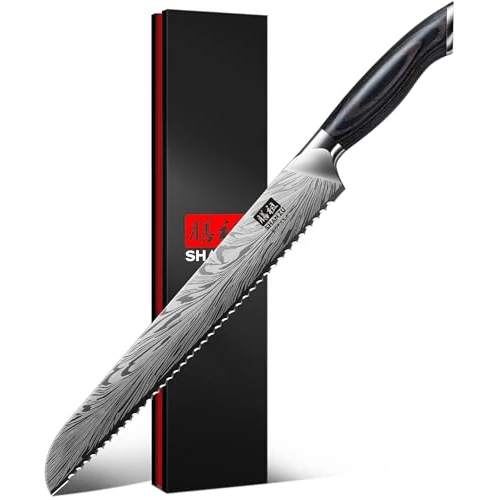 SHAN ZU 10" Coltello da Pane in Acciaio a Polvere, Coltello da Cucina Giapponese ad alto Tenore di Carbonio 63 HRC, Coltello da Chef con Lama Lunga Affilata a 12° e Impugnatura Confortevole
