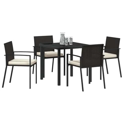 vidaXL 4 Piece Garden Dining Chair Set Durable Outdoor Patio Furniture in Black Poly Rattan with Cushions Chairs Seat Lounge
