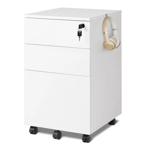 Begrenztes Angebot: DEVAISE Rollcontainer mit 3 Schubladen, Mobiler Aktenschrank mit Rollen, Druckertisch für DIN A4/Legal/Letter, Schreibtisch Unterschrank für Büro und Home Office, Weiß von 56.99 EUR auf 56.99 EUR (Rabatt 0%)