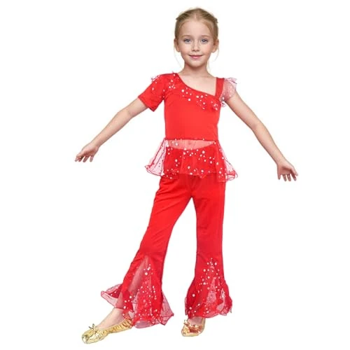 Oferta limitada: Baisdan Disfraz de danza del vientre para niñas, danza del vientre, princesa árabe, conjunto de Halloween, rojo, 3-4 años de 31.25 € a 31.25 € (ahorro 0.00%)
