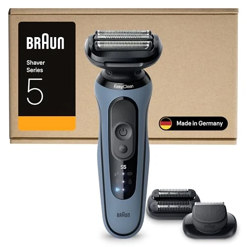 Offerta a tempo: Braun Serie 5 Rasoio Elettrico Barba, Wet&Dry, Regolabarba Uomo, Rasoio Barba, 50 min Di Utilizzo, +2 Accessori, Senza Fili, 100% Impermeabile, Regolabarba Braun, 52-A1820SI, Azzurro - 38% da 144.99 € a 89.99 €