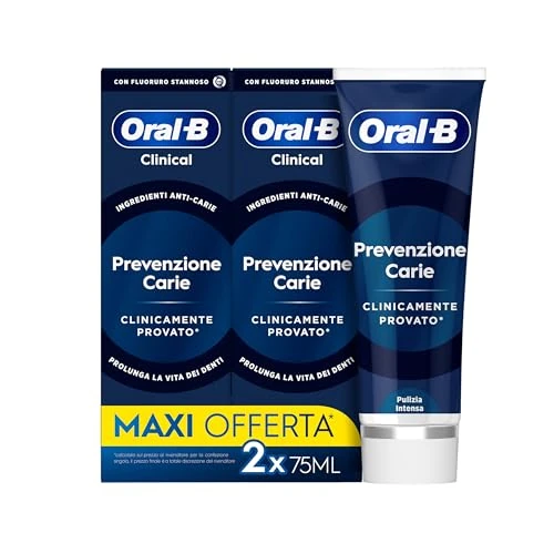 Limitiertes Angebot: Oral-B Klinische Zahnpasta zur Vorbeugung von Karies 2 x 75 ml, Oral B Zahnpasta, klinisch bewiesen, effektive Zahnreinigung, frischer Atem, intensive Reinigung von 8.38 EUR auf 8.38 EUR (Spare 0%)