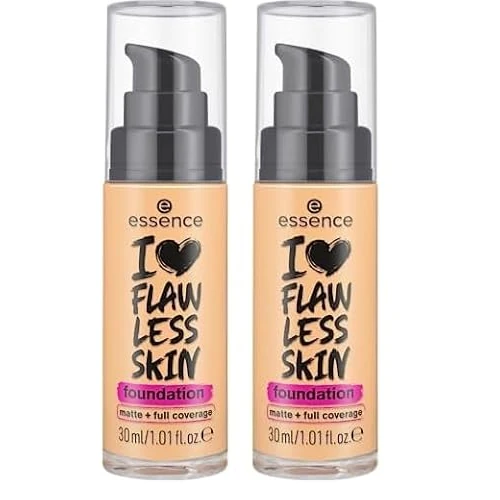 Essence Cosmetics I LOVE FLAWLESS SKIN foundation fond de teint, longue durée, matifiant, résultat instantané, mat (30ml) (Lot de 2)