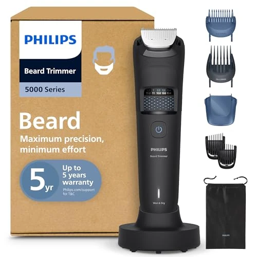 Oferta limitada: Recortadora de barba Philips Serie 5000 - Cuchillas autoafilables, 40 posiciones ajustables, sensor, sistema recogedor de vello, peine difuminador, 100% resistente al agua, funda de viaje, BT5785/30 de 59.99 EUR a 49.99 EUR (ahorro 17%)