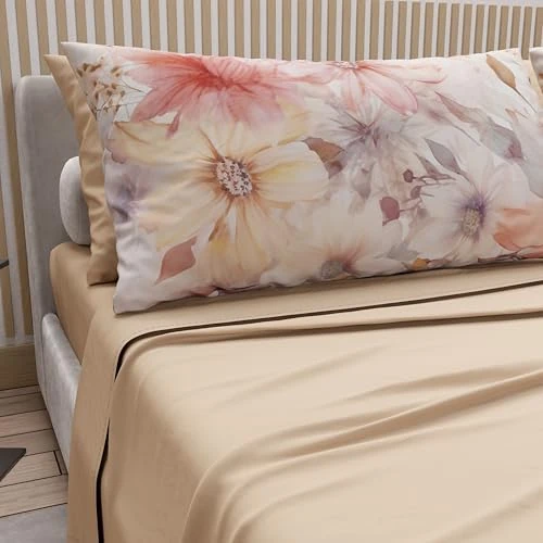 Offerta a tempo: PETTI Artigiani Italiani - Lenzuola in Cotone con Federe in Stampa Digitale, Lenzuolo Singolo, Completo Letto Fantasia Floreale 1 Beige, 100% Made in Italy - 40% da 32.90 € a 19.58 €