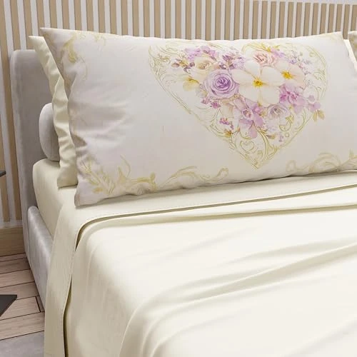 PETTI Artigiani Italiani - Bettwäsche aus Baumwolle mit Kissenbezügen mit Digitaldruck, Bettlaken für französisches Bett, Bettwäsche-Set Muster 320 Creme, 100% Made in Italy