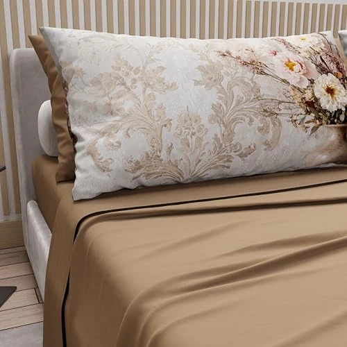 PETTI ARTIGIANI ITALIANI - Juego de Sábanas de Algodón para Cama de 1,5 Plazas con Fundas de Almohada y Sábana Bajera 120x200, Diseño 341 Barro, 100% Fabricado en Italia