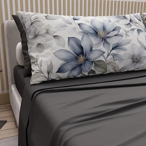 Zeitlich begrenztes Angebot: PETTI Artigiani Italiani - Bettwäsche aus Baumwolle mit Kissenbezügen mit Digitaldruck, Einzelbettlaken, Bettwäsche-Set Blumenmuster 9 Dunkelgrau, 100% Made in Italy von 54.70 € auf 54.70 € (0.00% Rabatt)