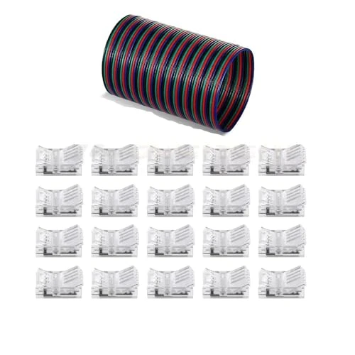 Offerta a tempo: Amefil 20 set di connettori per strisce LED a 4 poli da 8 mm, senza saldatura, connettori a LED trasparenti, con strisce metalliche da 16,4 m, adatti per strisce luminose da 5050 - 20% da 12.99 € a 10.39 €