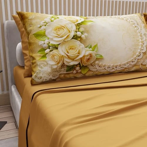 Offerta a tempo: PETTI Artigiani Italiani - Lenzuola in Cotone con Federe in Stampa Digitale, Lenzuolo Singolo, Completo Letto Fantasia 342 Giallo Ocra, 100% Made in Italy - 49% da 32.90 € a 16.70 €