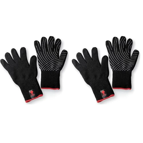 Weber Guantes Premium para Barbacoa, Talla L/XL, 1 par, de Mezcla de Tejido Kevlar, Negros con Puntas de Silicona, protección contra temperaturas Muy Altas - Negro (6670) (Paquete de 2)