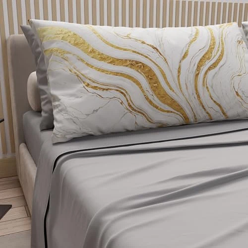 PETTI Artigiani Italiani - Bettwäsche aus Baumwolle mit Kissenbezügen mit Digitaldruck, Bettlaken für Einzelbett, Bettwäsche-Set Marmor weiß hellgrau, 100% Made in Italy