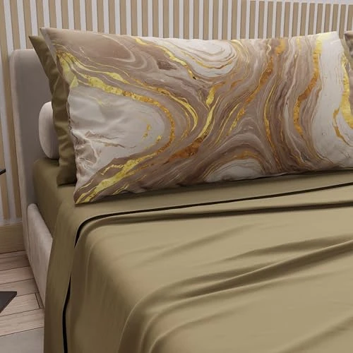 PETTI Artigiani Italiani - Parure de Draps en Coton pour Lit 1 Place et Demi avec Taies d'oreiller et Drap Housse 120x200, Motif Marbre Taupe, 100% Fabriqué en Italie