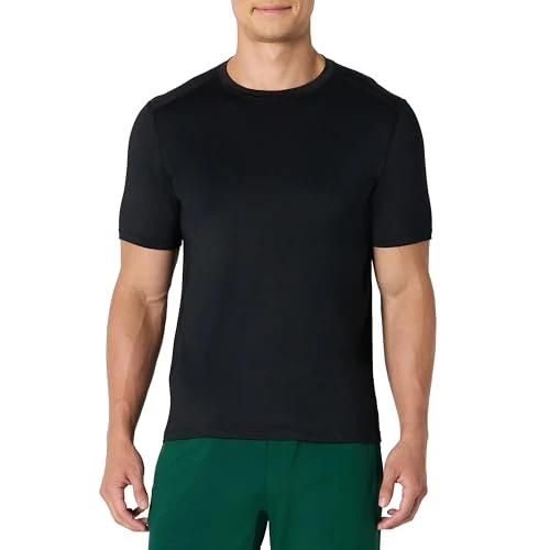 Amazon Essentials Men's Active Quick-Dry Tech Stretch Lightweight Short-Sleeve T-Shirt, Black, L