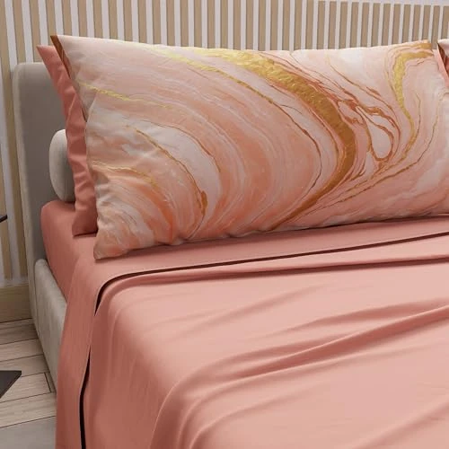 Oferta limitada: PETTI ARTIGIANI ITALIANI - Juego de Sábanas de Algodón para Cama Individual con Fundas de Almohada y Sábana Bajera 90x200, Diseño Mármol Salmón, 100% Fabricado en Italia de 32.90 EUR a 32.90 EUR (ahorro 0%)