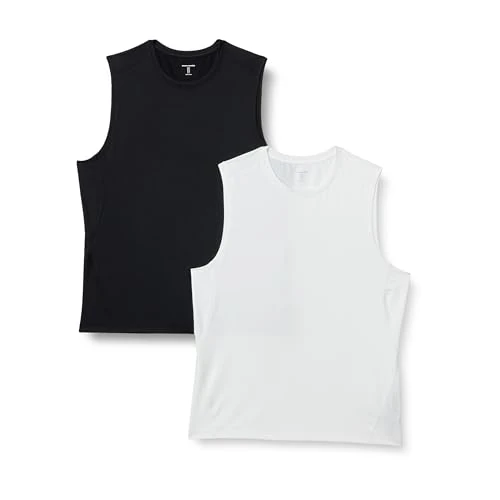 Offre limitée : Amazon Essentials Tee Shirt Moulant Stretch sans Manches Léger Active Quick Dry Homme, Lot de 2, Blanc/Noir, M de 18.47 € à 18.47 € (0.00% de remise)