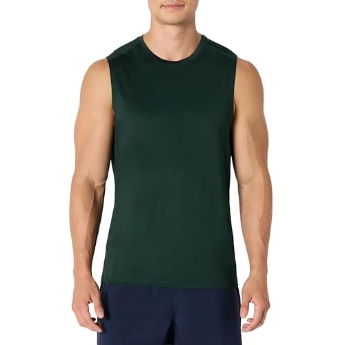 Offerta a tempo: Amazon Essentials Camicia Tecnica Aderente Leggera Senza Maniche in Tessuto Elasticizzato ad Asciugatura Rapida e Assorbimento dell’Umidità Uomo, Verde Scuro, L - 11% da 9.97 € a 8.83 €