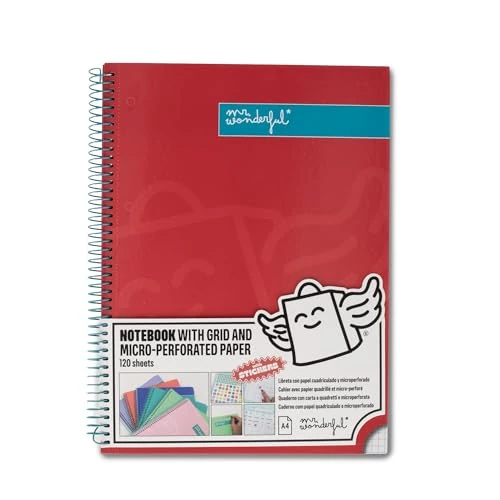 Oferta limitada: Mr. Wonderful - Libreta A4 Roja - 240 páginas cuadriculadas Microperforadas - Tapa Extradura - Encuadrenación en Espiral- Incluye pegatinas de 6.95 € a 3.93 € (ahorro 43%)