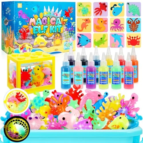 Oferta limitowana: Magical Water Elf Kit – zestaw żelu wodnego dla dzieci, 10 kolorów, wodny żel wróżkowy, z 12 formami zwierząt morskich, zestaw do przygotowywania dla dzieci w wieku 4, 5, 6, 7, 8 lat, 4 różne żele) z 130.99 zł na 130.99 zł (oszczędź 0.0