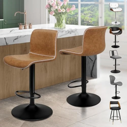Offerta a tempo: ALFORDSON Set di 2 sgabelli da bar, sgabelli girevoli vintage, altezza regolabile, sedie da bar con schienale girevole per cucina, alzata a gas, Pelle PU, Marrone - 0.00% da 75.99 € a 75.99 €