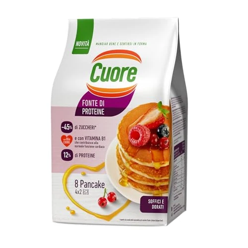Offerta a tempo: Cuore - Pancake fonte di proteine. Confezione da 8 pancake soffici e dorati. Con Olio Cuore e Vitamina B1. Ideali per Colazione e Merenda - 30% da 3.69 € a 2.58 €