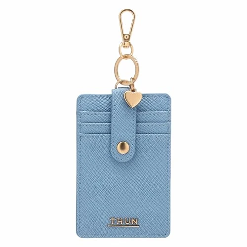 THUN Tarjetero con Gancho Azul, Piel sintética, colección Sempre con Me, 7,5 x 11 cm