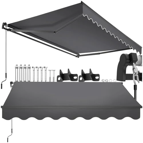 Offre limitée : tectake® Store banne Manuel Marquise avec Manivelle Auvent de terrasse Pare Soleil Multi-Fonction Store Exterieur terrasse Enroulable Brise Soleil en Aluminium laqué époxy - Gris foncé, 250 x 200 cm de 126.79 € à 109.79 € (13.41% de remise
