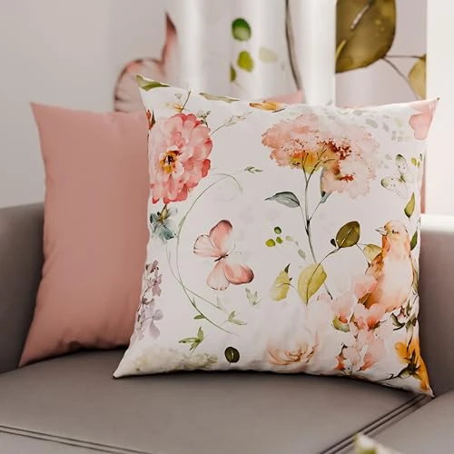 PETTI Artigiani Italiani - Pair of Pillow Cases 50 x 50 cm in Microfibre, Cushions for Bedroom Furniture, Sofa, Living Room, Set of 2 Cushion Covers, Cream Floral Pillowcase, 100% Made in Italy