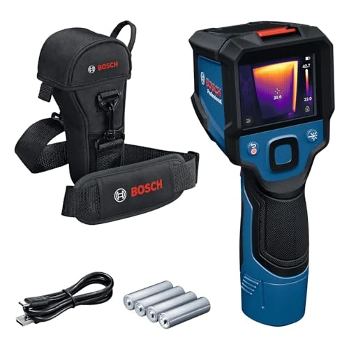 Bosch Professional Thermo Camera GTC 12V-450-13 (256x192 px Resolution, -20°C to +450 °C, Dual Power Source, AA1 Battery Adapter, 4X 1.5 V LR6 AA, Pouch, USB-C® Cable, Folding Box)