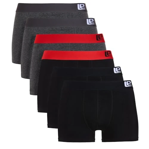 Lower East LE159, Calzoncillos Bóxer Retro para Hombre, Black/Anthracite with Red, XL, Paquete de 6