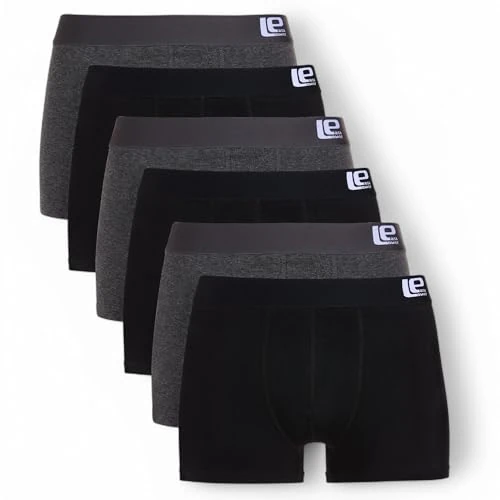 Lower East Boxershorts Herren 6 Pack aus 95% Baumwolle und 5% Elasthan I Herrenboxershorts, Unterwäsche, Unterhosen für Männer XL Schwarz/Anthrazit