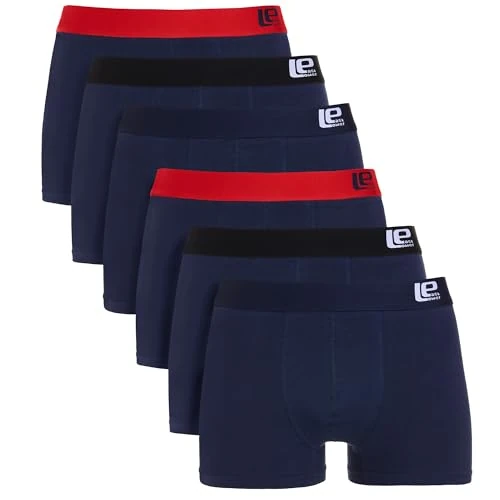 Lower East Men's Boxer Shorts, Dark Blue With Black And Red (Pack of 6), M