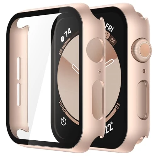 Offerta a tempo: Misxi 2 Pezzi PC Cover Protezione con Vetro Temperato per Apple Watch SE3/SE2 SE Serie 6 Serie 5 Serie 4 40mm, Custodia Ultra-sottile Resistente ai Graffi per iWatch, 1 Oro Rosa + 1 Trasparente - 0.00% da 11.99 € a 11.99 €